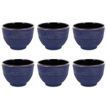 6 tazas de hierro fundido 15 cl - azul y bronce