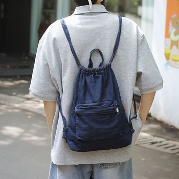 Mochila vaquera con estilo y diseño de cordón para hombre, mochila informal para el día a día y para salir, mochila de estudiante para la universidad y la biblioteca, regalo ideal para niños y niñas.