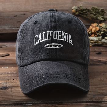 Gorra de béisbol de la costa oeste de California con bordado vintage, lavada y desgastada, gorras de papá deportivas para mujeres y hombres