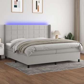 vidaXL Cama box spring con colchón tela y LED gris claro 200x200 cm