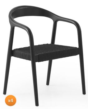 Pack 4 sillones negros madera de fresno con asiento trenzado