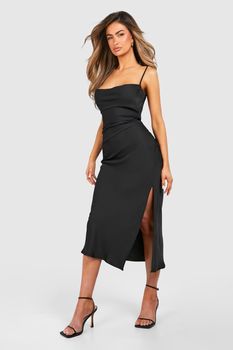 Vestido Lencero Midi De Raso, Negro