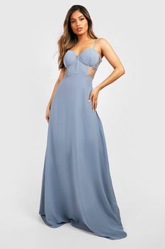 Vestido Maxi Estilo Corsé Con Encaje, Azul