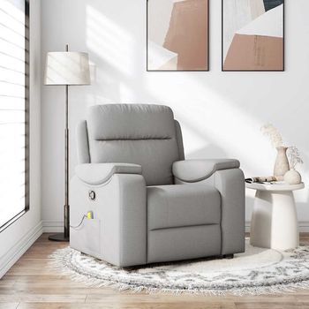 vidaXL Sillón de masaje reclinable de tela gris nube