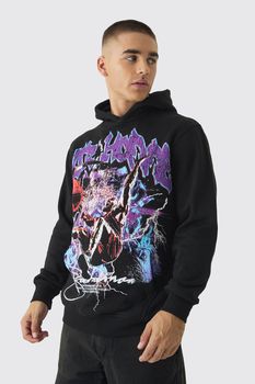 Sudadera Con Capucha Y Estampado En Relieve De Baloncesto Con Grafiti A Gran Escala, Negro