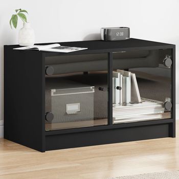 vidaXL Mueble de TV con puertas de vidrio negro 68x37x42 cm