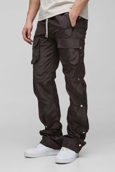 Pantalón Tall Cargo Ajustado De Campana Con Cintura Elástica, Brown