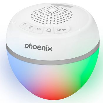 Phoenix AMBISHW Altavoz Portátil Bluetooth con LED RGB y Resistente al Agua Blanco