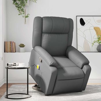 vidaXL Sillón reclinable de masaje de pie cuero artificial gris