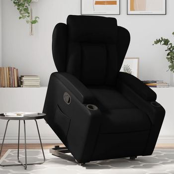 vidaXL Sillón reclinable elevable cuero artificial negro