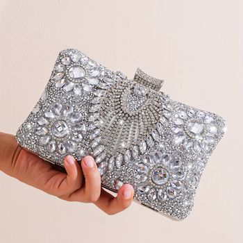 Bolso de fiesta decorado con pedrería plateada, bolso de vestir de noche para mujer, bolso de novia para boda y para festival de música