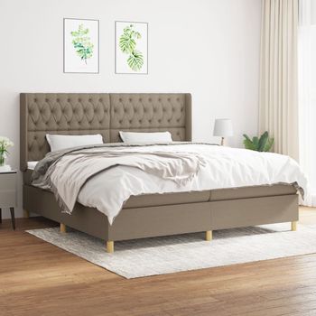 vidaXL Cama box spring con colchón tela gris taupe 200x200 cm