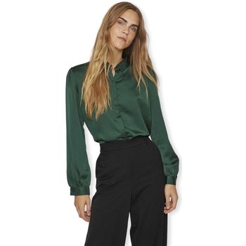 Vila Blusa Noos Ellette Satin Shirt L/S - Pineneedle para mujer