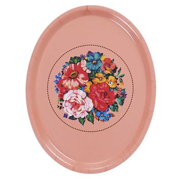 Bandeja de madera estampada floral rosa 33x25cm