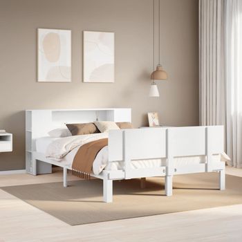 vidaXL Cama con estantería sin colchón madera maciza blanca 135x190 cm