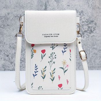 Bolso cruzado con estampado floral pequeño para teléfono móvil con pantalla táctil, cartera de hombro y monedero para mujer