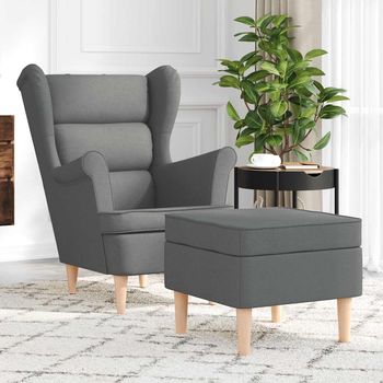 vidaXL Sillón con taburete reposapiés tela gris oscuro