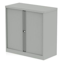 Qube by Bisley 1000mm Side Tambour Cupboard Goose Grey No Shelves