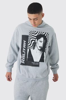 Sudadera Oversize Con Capucha Y Estampado De Aaliyah, Gris