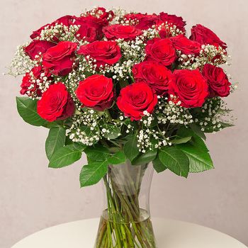 24 Red Roses & Gypsophila