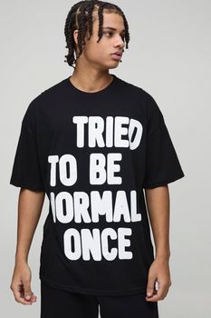 Camiseta Oversize Con Estampado Gráfico Desteñido De Tried To Be Normal Once, Negro