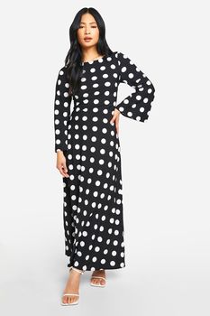 Vestido Petite Maxi De Lunares Con Mangas Acampanadas, Negro