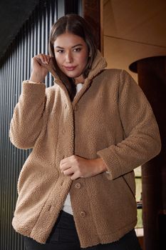 Yours Chaqueta Marrón De Peluche, Mujer Curvy Y Tallas Grandes, Yours