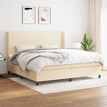 vidaXL Cama box spring con colchón tela color crema 200x200 cm