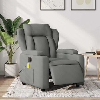 vidaXL Sillón reclinable de masaje eléctrico tela gris oscuro