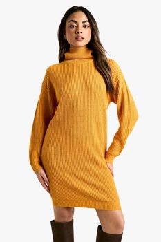 Vestido Jersey Básico De Cuello Vuelto, Amarillo