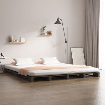 vidaXL Cama de palets madera maciza pino gris 120x190 cm