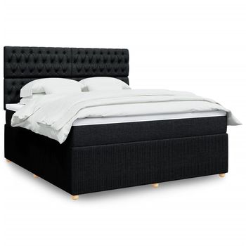 vidaXL Cama box spring con colchón tela negro 180x200 cm