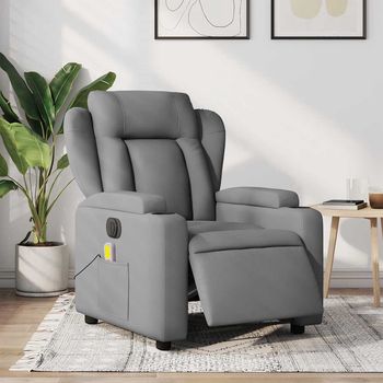 vidaXL Sillón reclinable de masaje eléctrico tela gris claro