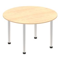 Impulse 1200mm Round Table Maple Top Brushed Aluminium Post Leg