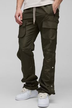 Pantalón Tall Cargo Ajustado De Campana Con Cintura Elástica, Verde