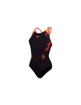 Bañador de natación speedo mujer placement laneback negro/ rojo/m