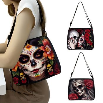 Bolsa bandolera con estampado de calavera para mujer, estilo casual, bolso de viaje de hombro a la moda, bolso de mano para mujer con estampado de calavera con compartimento para teléfono y cartera