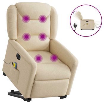 vidaXL Sillón de masaje eléctrico reclinable elevable tela crema