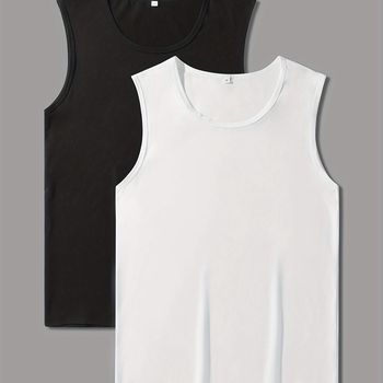 2 Pcs Casual Sin Mangas Cuello Redondo Tops, Tops Cómodos Y Casuales, Perfectos Para Interiores