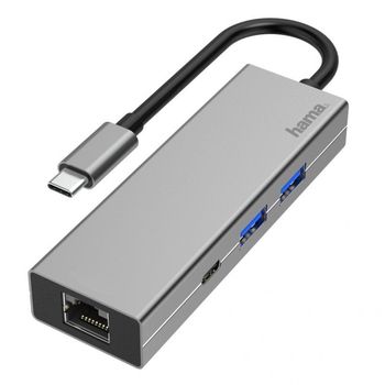 Hama Hub 4 Puertos USB-C a USB-A/USB-C/RJ-45 Gris