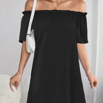 Vestido Mini Suelto De Hombros Descubiertos, Elegante Vestido De Manga Corta Para Primavera Y Verano, Ropa De Mujer