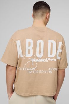 Camiseta Oversize Recta Gruesa Con Estampado De Abode, Beige