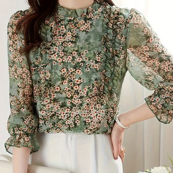 Blusa Con Estampado Floral Y Volantes, Blusa Vintage De Manga Larga Para Primavera Y Otoño, Ropa De Mujer