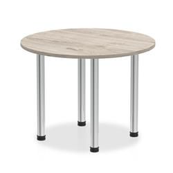 Impulse 1000mm Round Table Grey Oak Top Chrome Post Leg