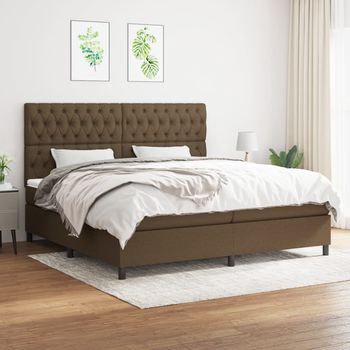 vidaXL Cama box spring con colchón tela marrón oscuro 200x200 cm