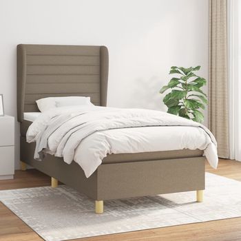 vidaXL Cama box spring con colchón tela gris taupe 90x200 cm