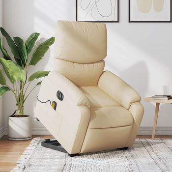 vidaXL Sillón de masaje eléctrico reclinable elevable tela crema