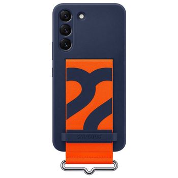 Samsung Silicone Cover Funda de Silicona Azul Marino con Correa Naranja para Galaxy S22