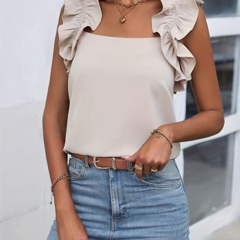 Blusa con tirantes fruncidos de color liso, elegante blusa sin mangas para primavera y verano, ropa de mujer