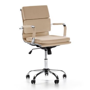 Sillón de oficina reclinable taupe, piel sintética, altura ajustable